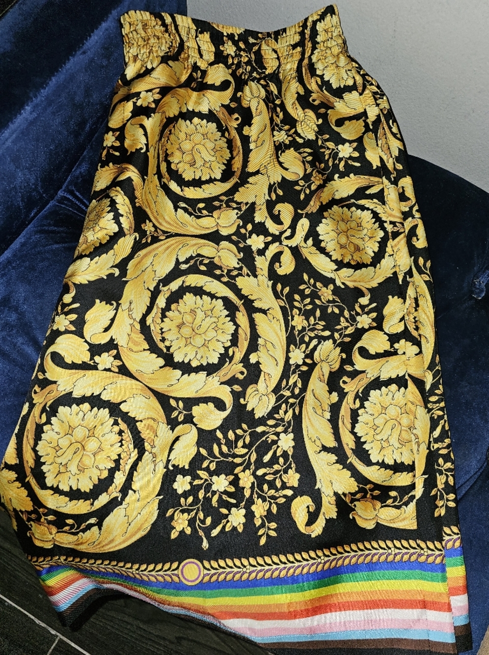 Versace Black and Gold Floral Baroque Shorts